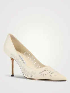 Love Embroidered Leather Pumps