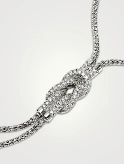 Love Knot Sterling Silver Y Necklace With Pavé Diamonds