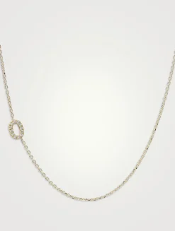 Love Letter 14K Gold O Initial Pavé Diamond Necklace