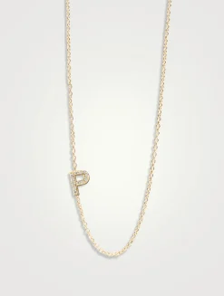 Love Letter 14K Gold P Pavé Diamond Necklace