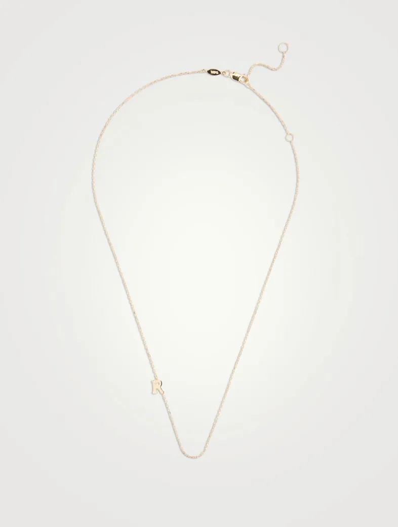 Love Letter 14K Gold R Initial Single Diamond Necklace