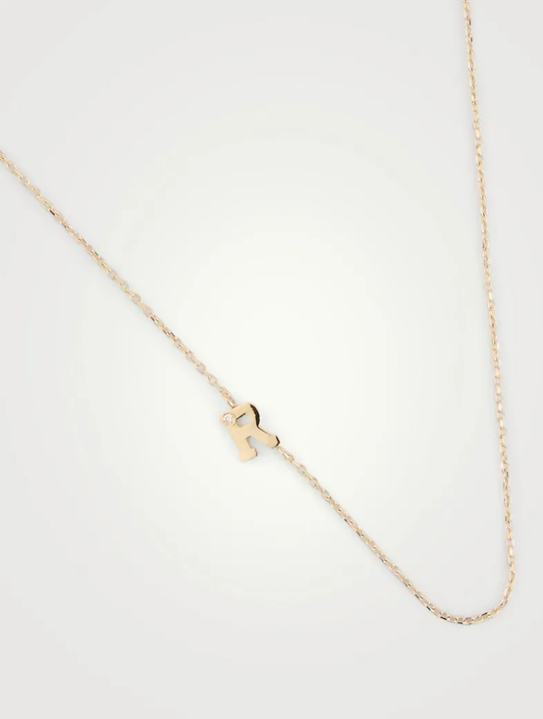 Love Letter 14K Gold R Initial Single Diamond Necklace