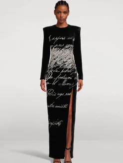 Love Letter-Embellished Velvet Gown