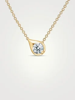 LU 18K Gold Droplet Pendant Necklace With Diamond