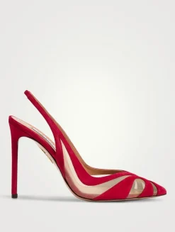Lune Suede Mesh Slingback Pumps