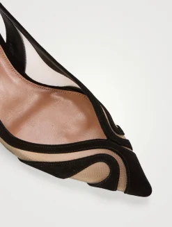 Lune Suede Mesh Slingback Pumps