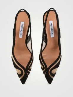 Lune Suede Mesh Slingback Pumps