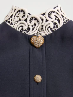 Macramé-Trimmed Crêpe Couture Dress