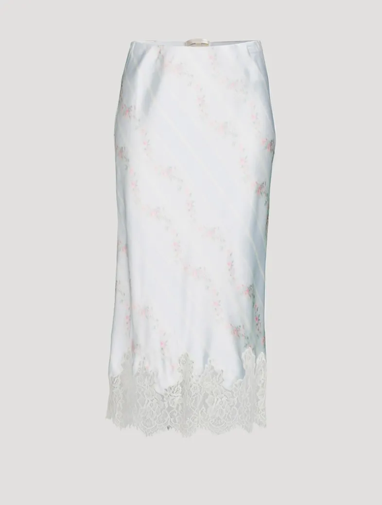 Malina Satin Slip Skirt In Floral Print