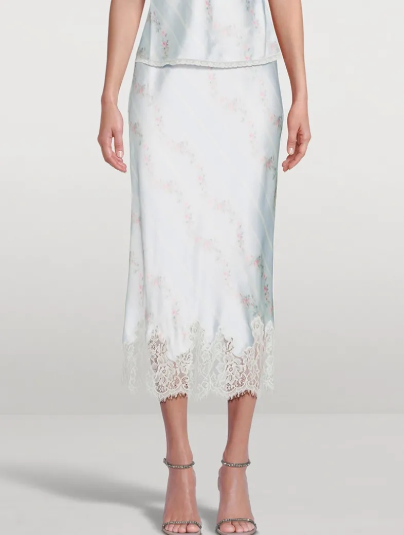 Malina Satin Slip Skirt In Floral Print