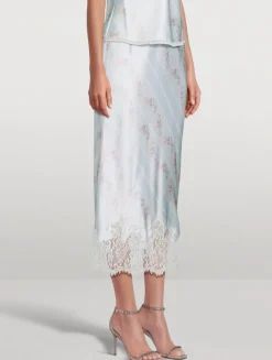 Malina Satin Slip Skirt In Floral Print