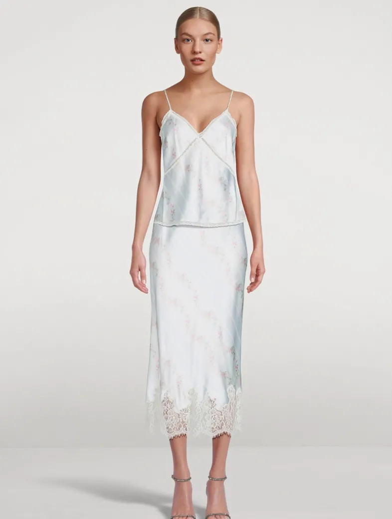 Malina Satin Slip Skirt In Floral Print