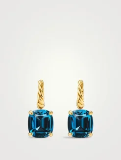 Marbella Drop Earrings In 18k Yellow Gold With Hampton Blue Topaz, 11mm