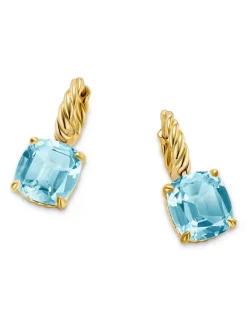 Marbella Drop Earrings In 18k Yellow Gold With Hampton Blue Topaz, 11mm