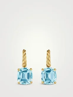 Marbella Drop Earrings In 18k Yellow Gold With Sky Blue Topaz, 11mm