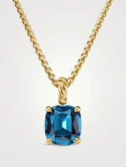 Marbella Pendant In 18k Yellow Gold With Hampton Blue Topaz, 12mm