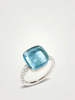 Maxi Nudo 18K White And Rose Gold Ring With Sky Blue Topaz And Diamonds