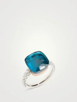 Maxi Nudo 18K White And Rose Gold Ring With London Blue Topaz And Diamonds