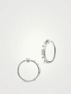 Medium Barre 18K White Gold Floating Diamond Hoop Earrings