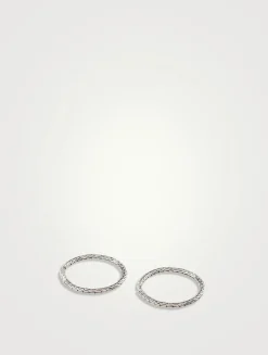 Medium Carved Chain Sterling Silver Hoop Earrings