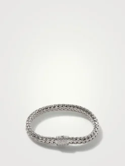 Medium Icon Sterling Silver Bracelet With Pavé Diamonds