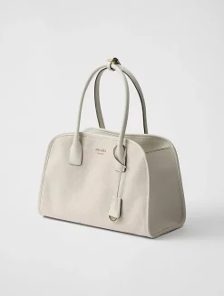 Medium Linen Blend And Leather Tote Bag