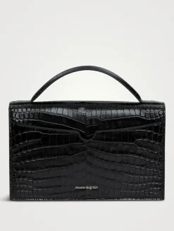 Medium Skull Croc-Embossed Leather Top Handle Bag