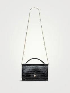 Medium Skull Croc-Embossed Leather Top Handle Bag