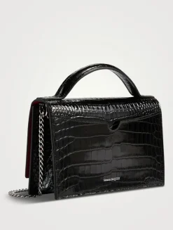 Medium Skull Croc-Embossed Leather Top Handle Bag