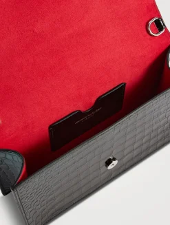 Medium Skull Croc-Embossed Leather Top Handle Bag