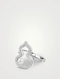 Medium Wulu 18K White Gold Ring With Akoya Pearl And Diamonds