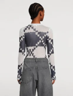 Mesh Long-Sleeve T-Shirt In Fair Isle Print