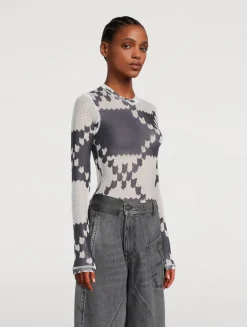 Mesh Long-Sleeve T-Shirt In Fair Isle Print