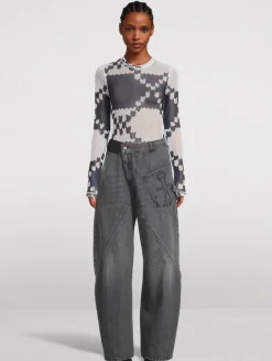 Mesh Long-Sleeve T-Shirt In Fair Isle Print