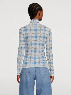 Mesh Turtleneck In Logo Grid Print