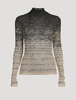 Mesh Turtleneck In Love Letter Print