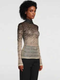 Mesh Turtleneck In Love Letter Print