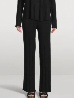 Metallic Baby Rib Wide-Leg Trousers