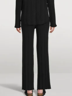 Metallic Baby Rib Wide-Leg Trousers