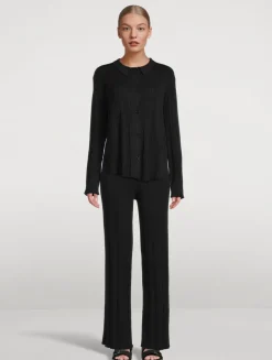 Metallic Baby Rib Wide-Leg Trousers