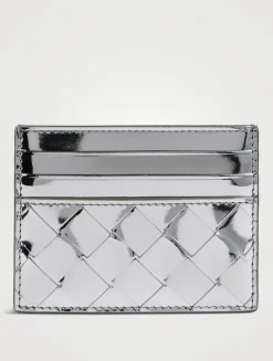 Metallic Intrecciato Leather Card Case