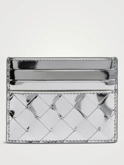 Metallic Intrecciato Leather Card Case
