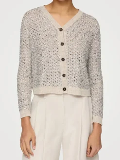 Metallic Linen Silk Pointelle Cardigan