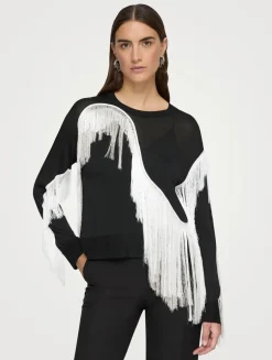 Metropolitan Shine Embroidered Fringe Sweater