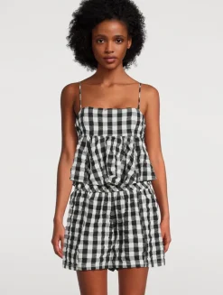 Mia Peplum Tank Top In Gingham Print