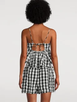 Mia Peplum Tank Top In Gingham Print