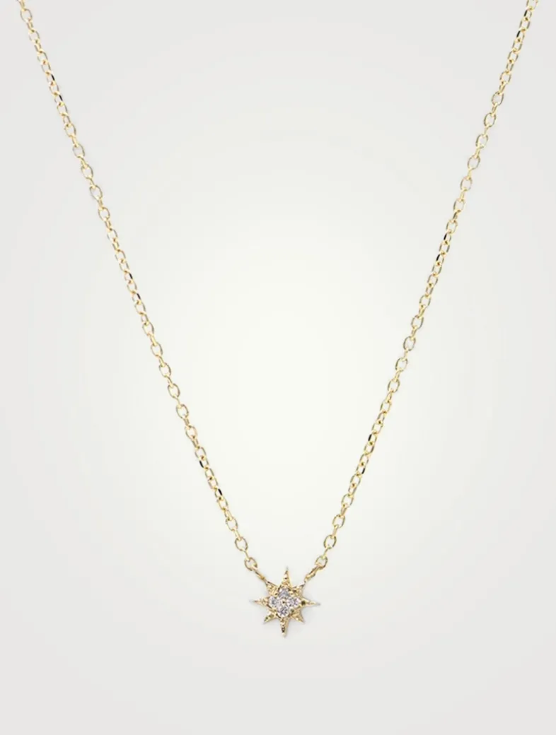 Micro Aztec 14K Gold North Star Necklace With Diamonds