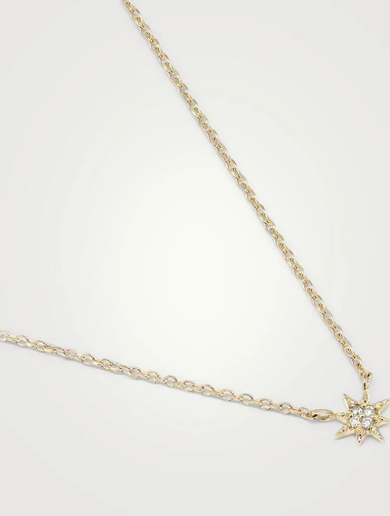 Micro Aztec 14K Gold North Star Necklace With Diamonds
