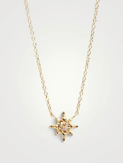 Micro Aztec 14K Gold Starburst Necklace With Topaz