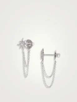 Micro Aztec Silver Starburst Chain Earrings With White Topaz